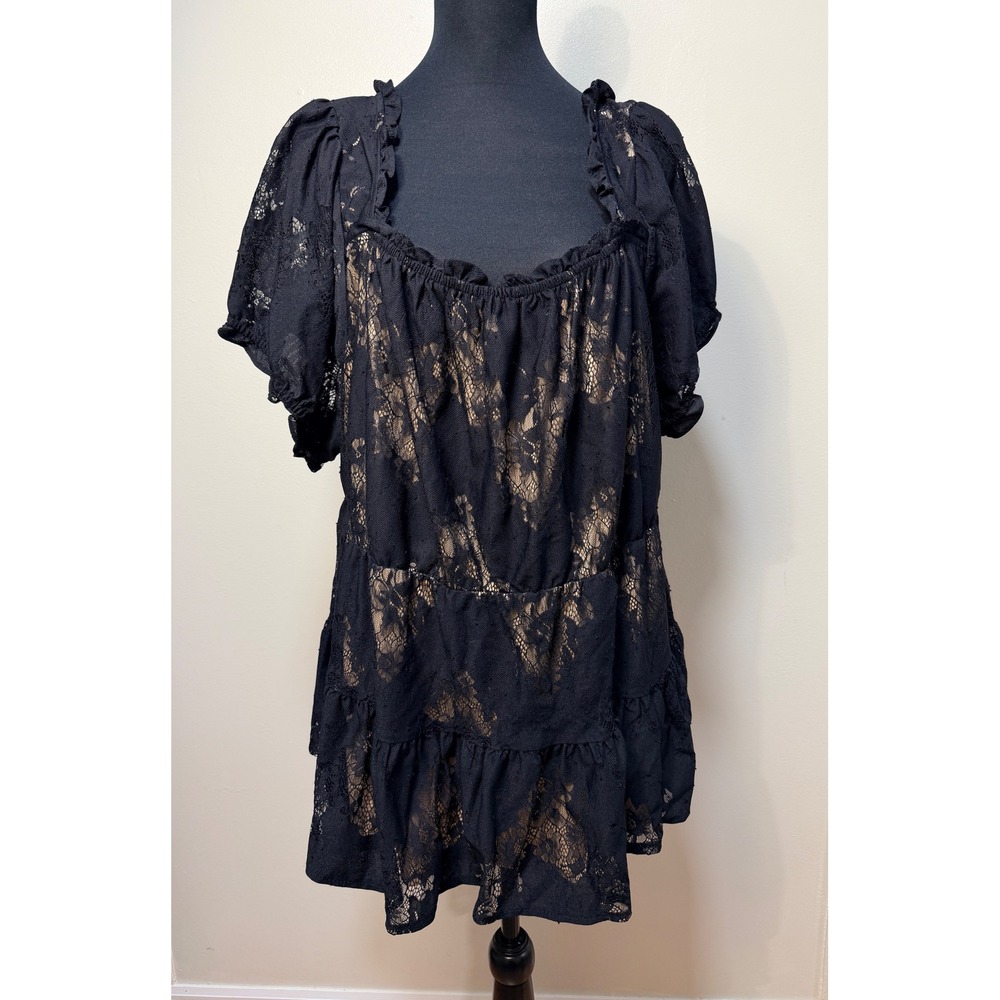 Torrid Y2K Whimsigoth Baby Doll Top Size 4X Lace Puff Sleeve Lace Floral Fairy